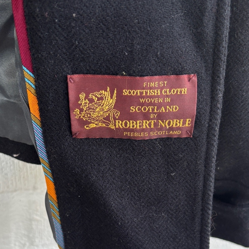 J. Crew Wool Embroidered Scottish Cloth Woven in Scotland Black Pea Coat sz M - Picture 7 of 9
